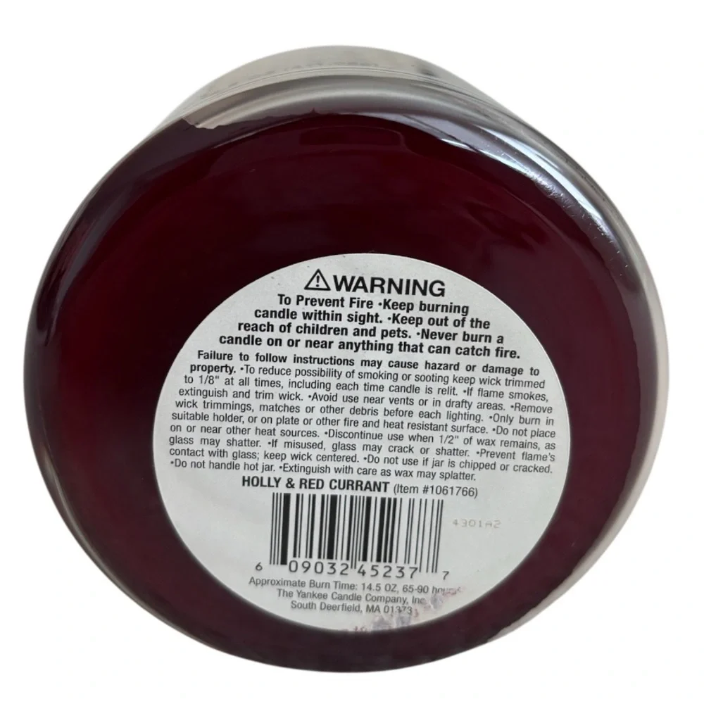 Yankee Candle Jar Holly & Red Currant Rare Vintage Black Band Deep Red 14.5 Oz